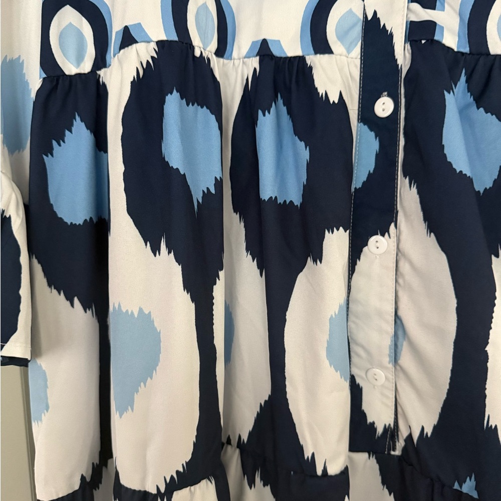 Button-Front Blue Patterned Mini Dress - Picture 3 of 3